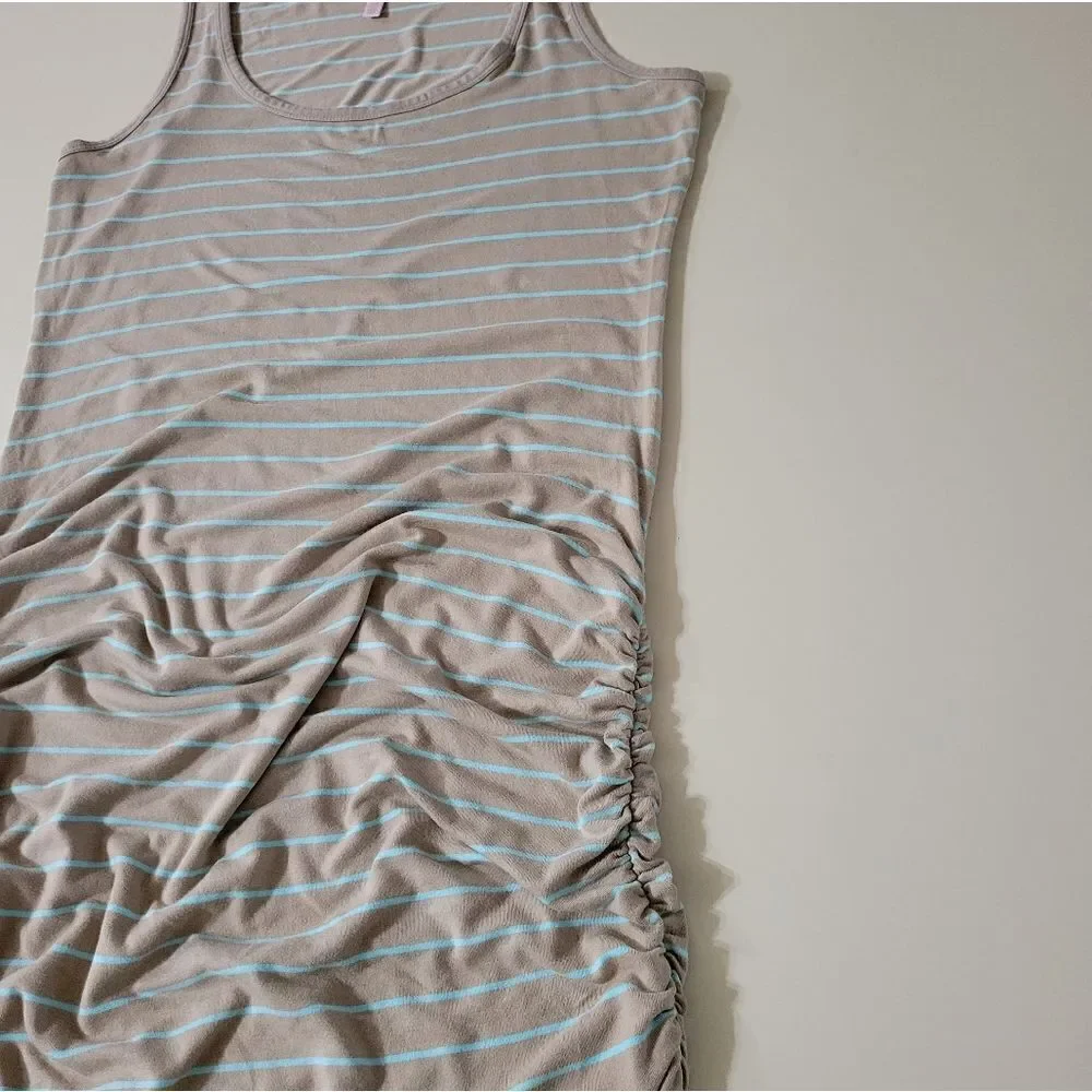 Victoria's Secret Ruched Side Tan & Teal Stripe Maxi Tank Dress - Picture 8 of 15